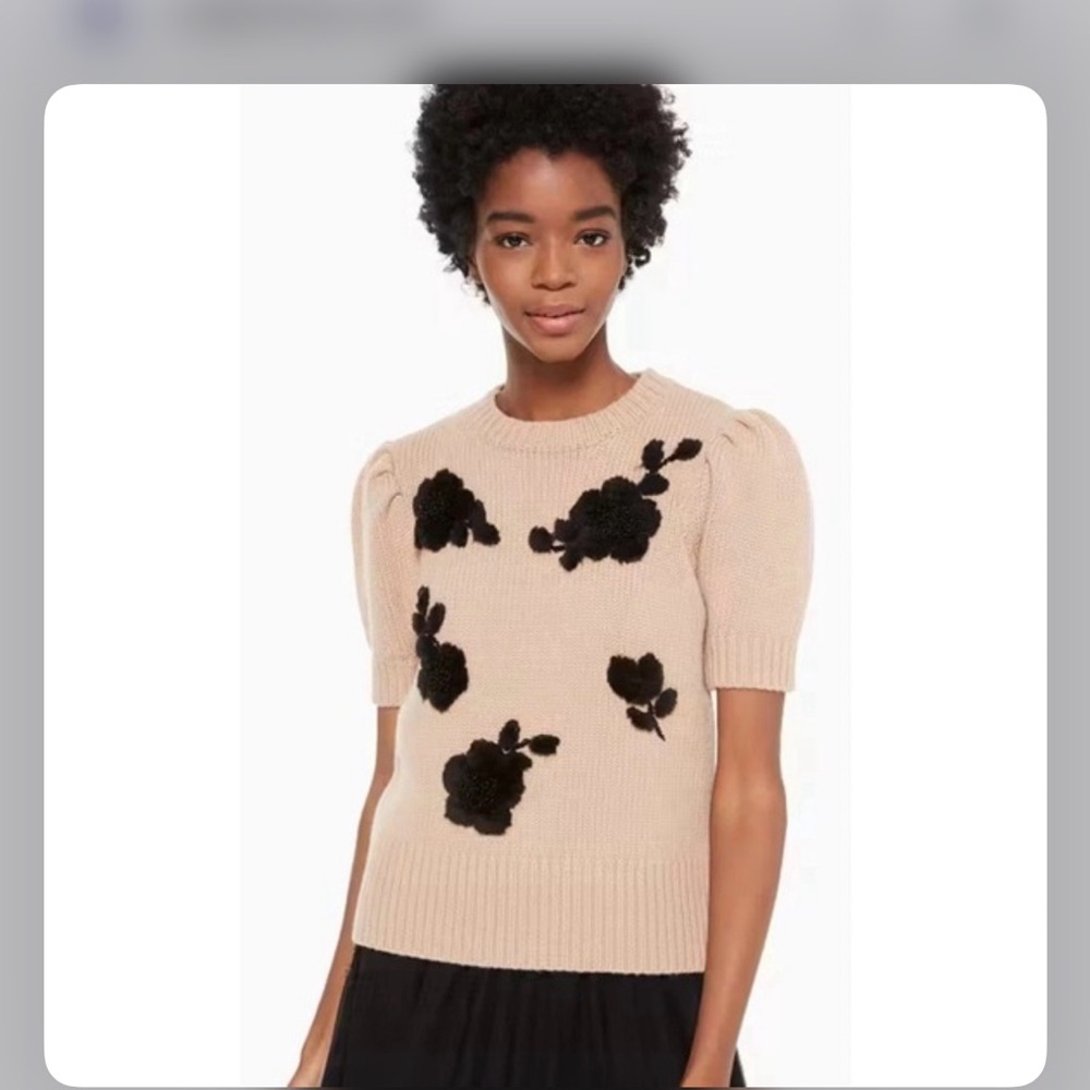 NWOT kate spade Tan Sweater with Black Floral Accents - Picture 5 of 6